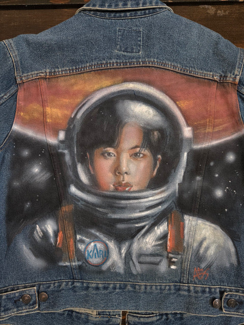 Jin BTS Custom Denim Jacket – Hand-Painted Airbrushed Jin Astronaut Jacket - (Large)