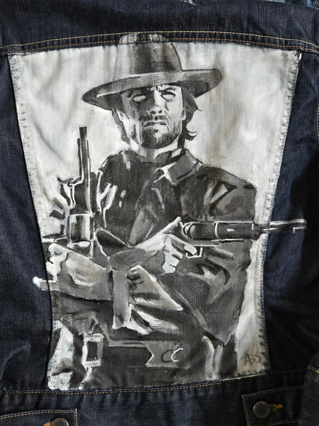 Clint-Eastwood-Custom-Denim-Jacket-Western-Icon-Turned-Wearable-Art Pop Brush
