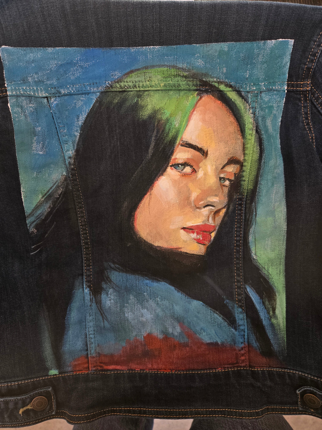 Billie Eilish Custom Denim Jacket: Hand-Painted Fan Art Meets Streetwear