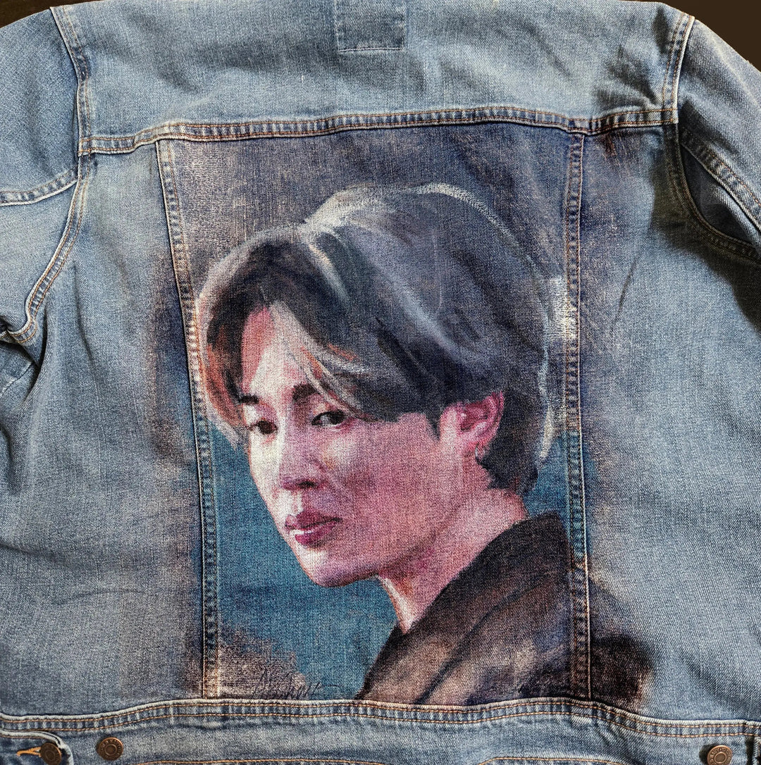 Jimin Denim Jacket: Wearable Art Inspired by BTS's Grace and Passion Pop Brush - Adam Benet Shaw