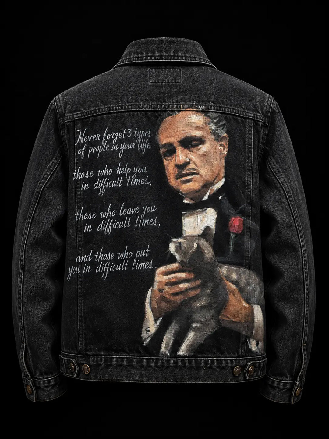 The Godfather Denim Jacket: A Hand-Painted Tribute to a Cinema Icon Pop Brush - Adam Benet Shaw
