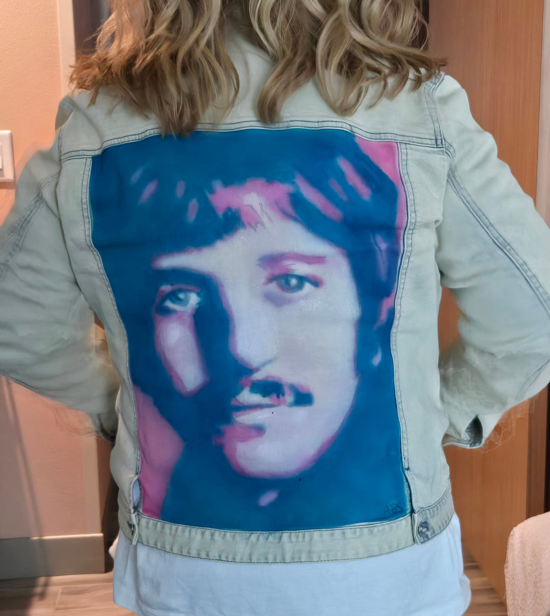 Hand-painted Ringo Starr portrait on vintage denim jacket