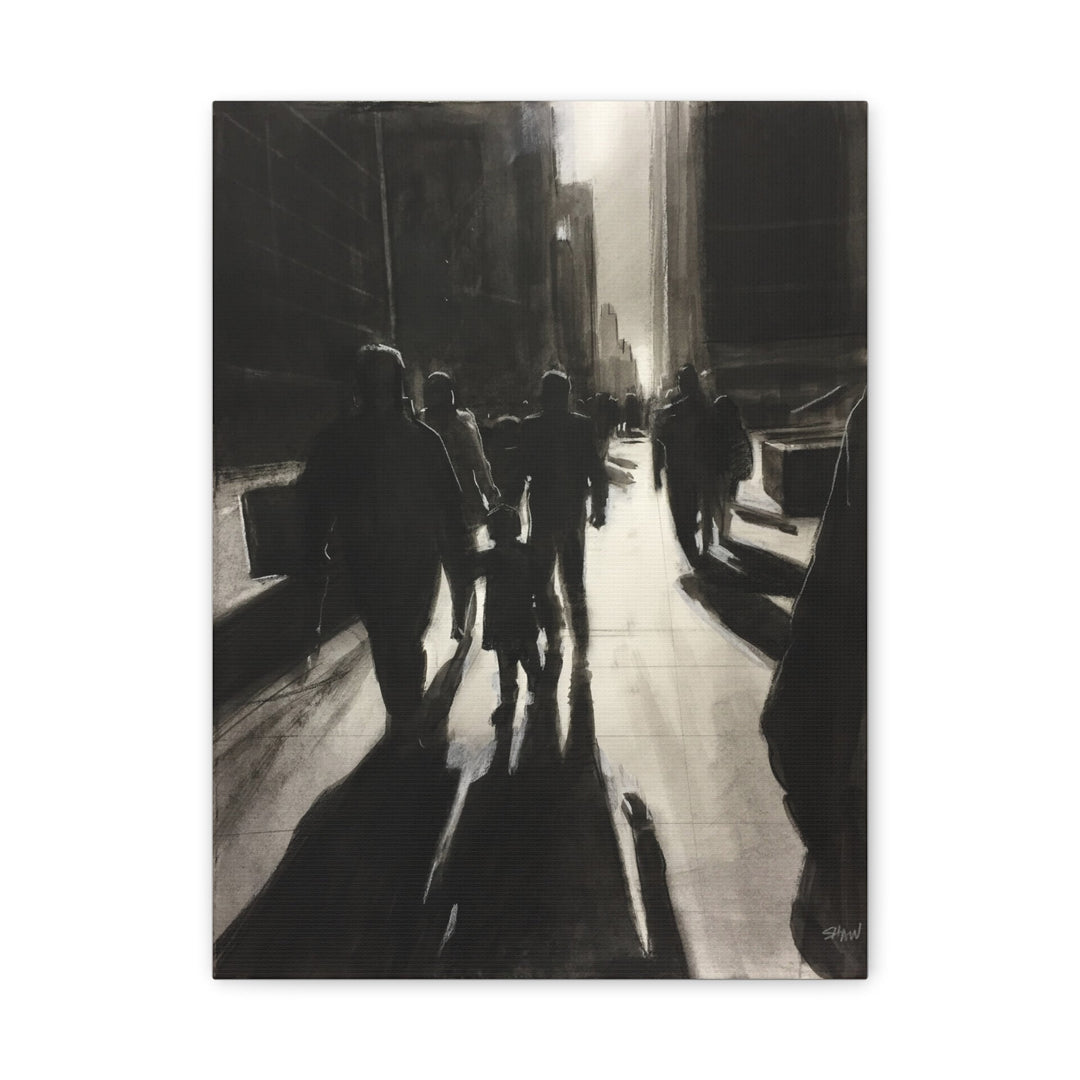 City Street Shadows Canvas Art — Black & White Urban Silhouette Wall Decor Printify - Adam Benet Shaw