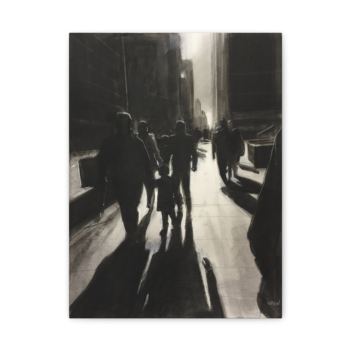 City Street Shadows Canvas Art — Black & White Urban Silhouette Wall Decor Printify - Adam Benet Shaw