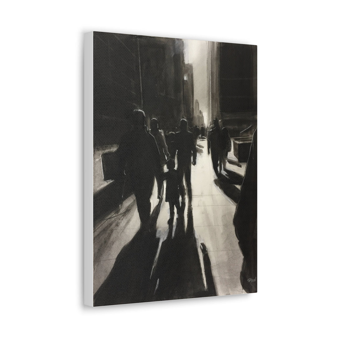 City Street Shadows Canvas Art — Black & White Urban Silhouette Wall Decor Printify - Adam Benet Shaw