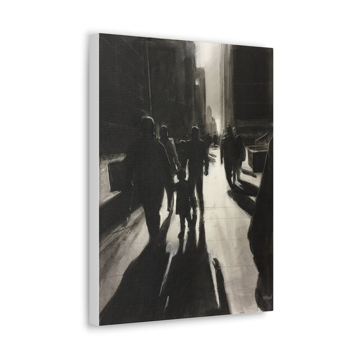 City Street Shadows Canvas Art — Black & White Urban Silhouette Wall Decor Printify - Adam Benet Shaw