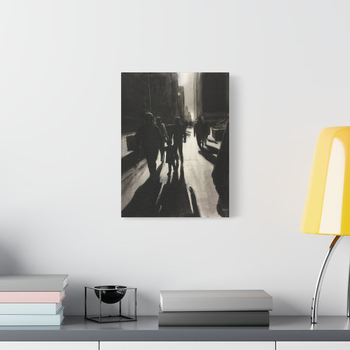City Street Shadows Canvas Art — Black & White Urban Silhouette Wall Decor