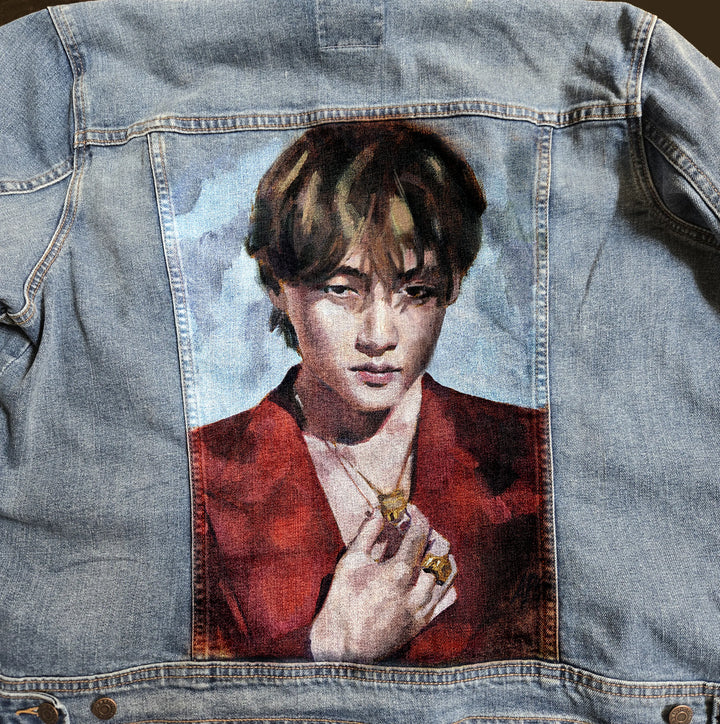 Custom Airbrushed K-pop Denim Jackets – Hand-Painted - Mens Fit