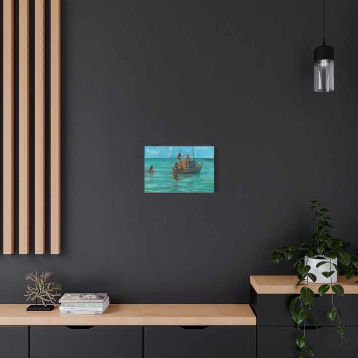 Beachside Boat Canvas Print — Tropical Seascape Wall Art