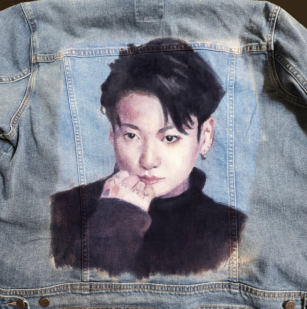 Custom Airbrushed K-pop Denim Jackets – Hand-Painted - Mens Fit