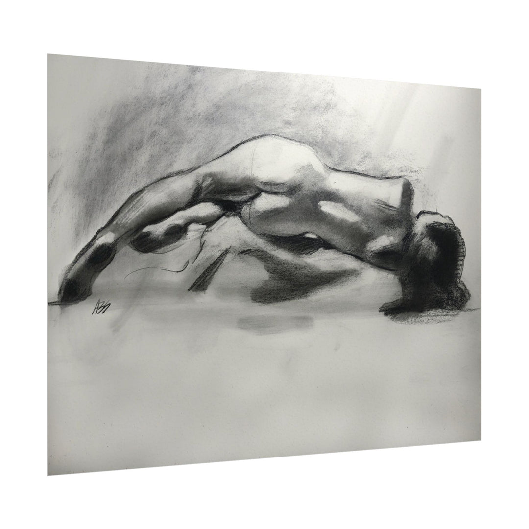 Figure Study Poster — Textured Charcoal Nude Art Print