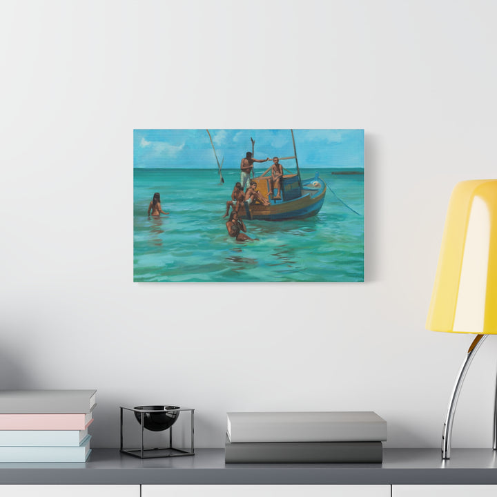 Beachside Boat Canvas Print — Tropical Seascape Wall Art