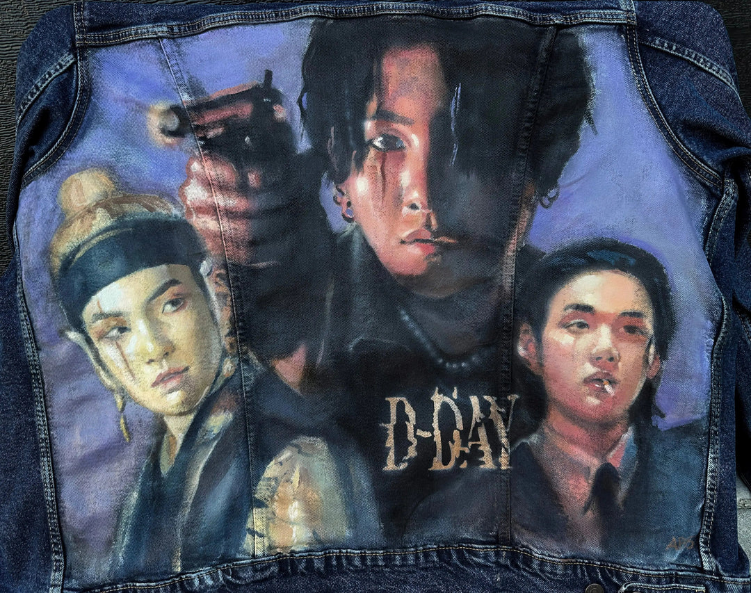 Agust D Custom Denim Jacket – Hand-Painted Airbrushed Agust D Jacket Pop Brush - Adam Benet Shaw