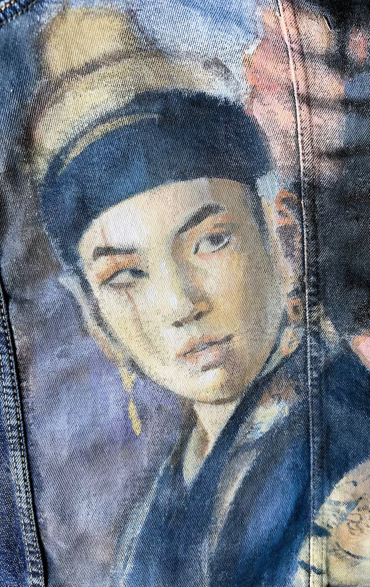 Agust D Custom Denim Jacket – Hand-Painted Airbrushed Agust D Jacket Pop Brush - Adam Benet Shaw