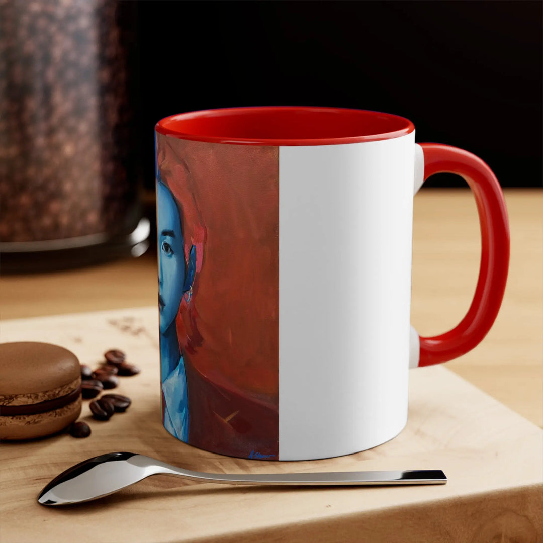 Agust D/Suga of BTS Portrait Accent Mug | Split Blue Red Face Ceramic Coffee Cup Printify - Adam Benet Shaw