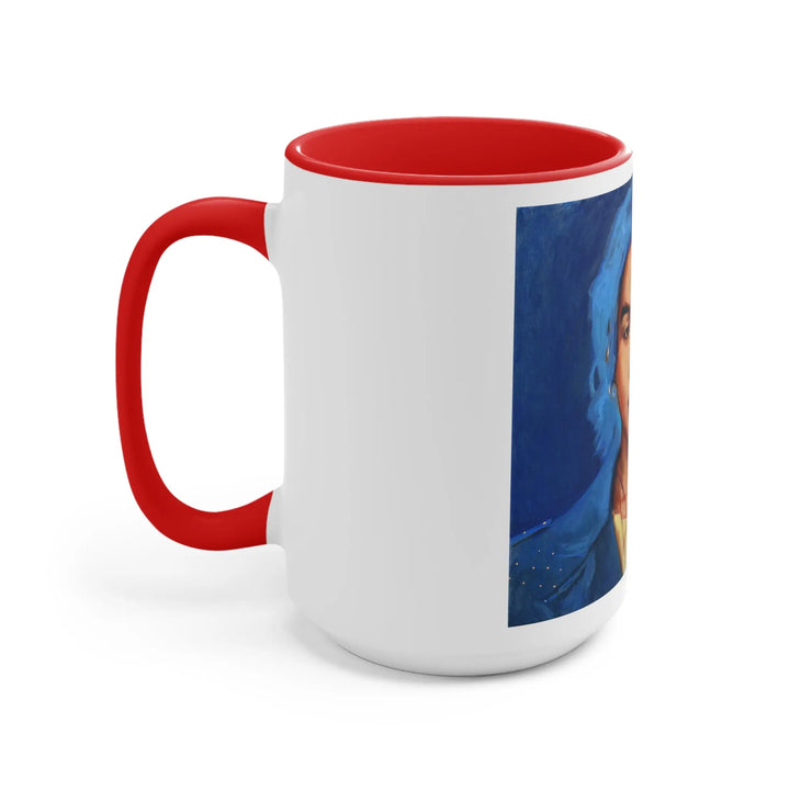 Agust D/Suga of BTS Portrait Accent Mug | Split Blue Red Face Ceramic Coffee Cup Printify - Adam Benet Shaw