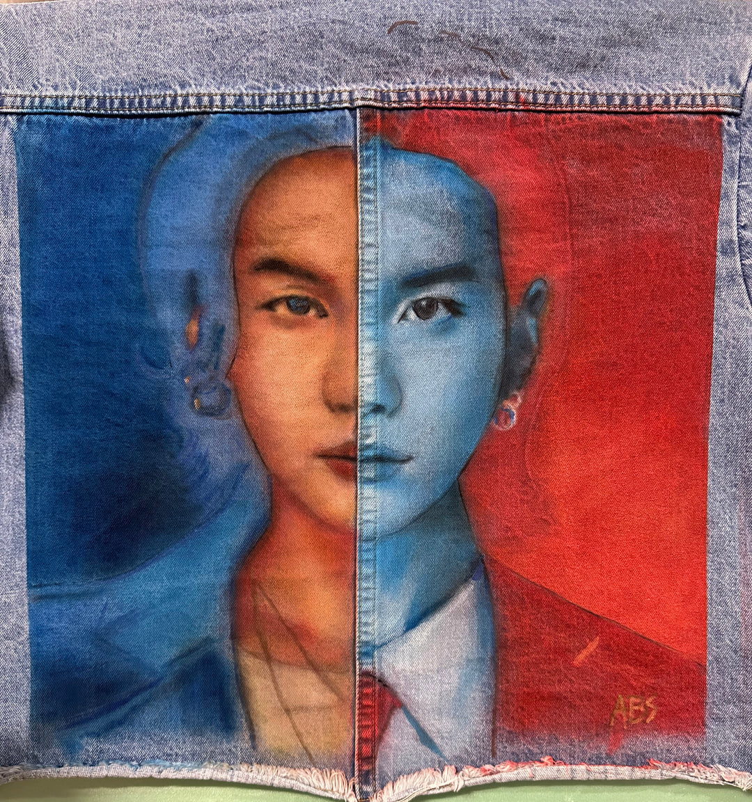 SUGA BTS hand-painted airbrushed denim jacket, wearable art