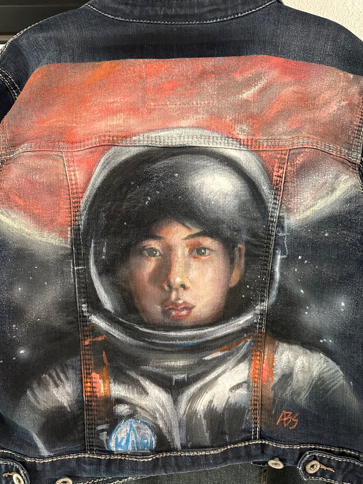 Jin BTS Custom Denim Jacket – Hand-Painted Airbrushed Jin Astronaut Jacket
