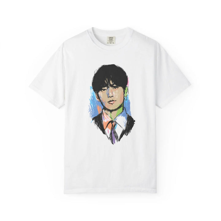 Colorful Hand-Drawn Portrait of JK of BTS Graphic Tee Printify - Adam Benet Shaw