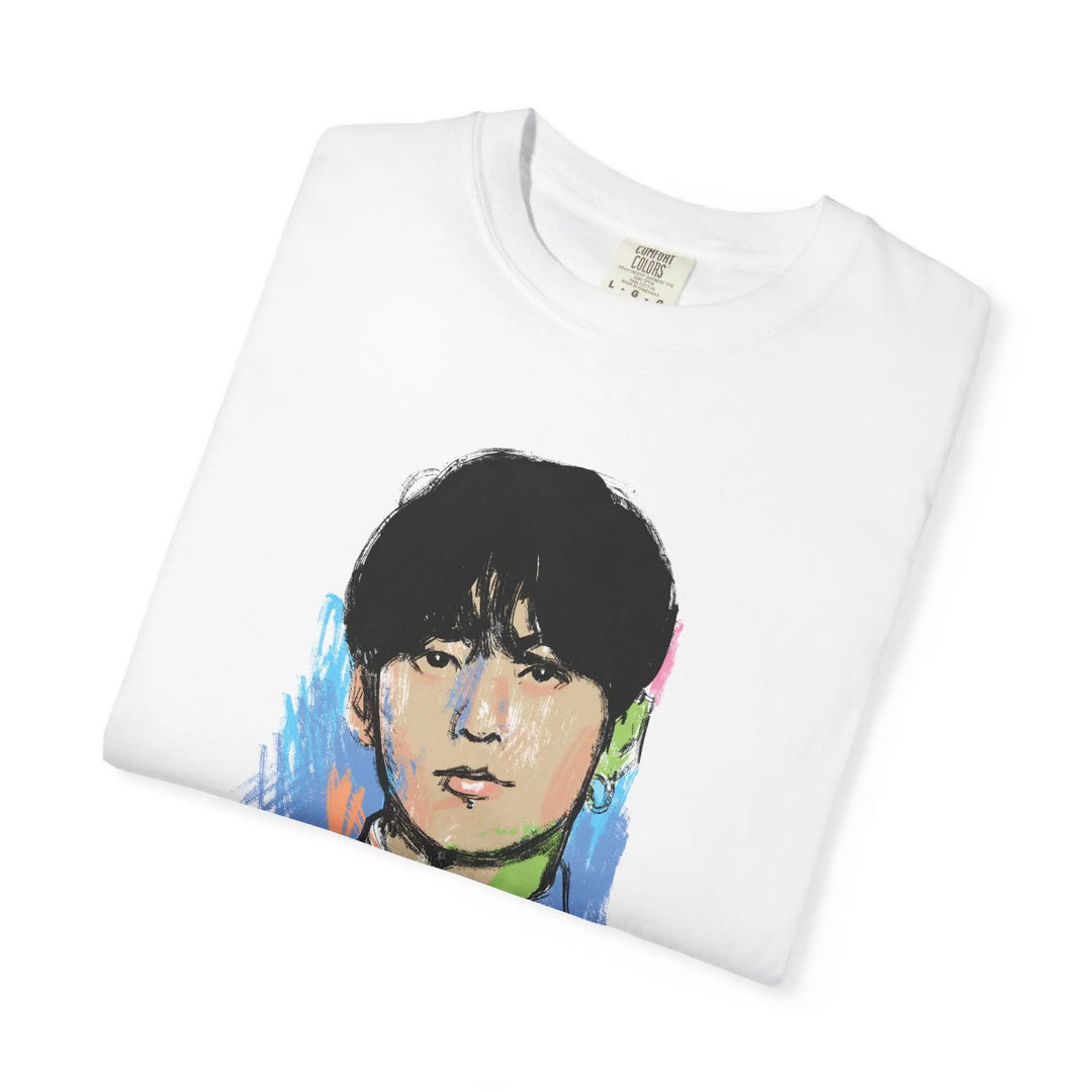 Colorful Hand-Drawn Portrait of JK of BTS Graphic Tee Printify - Adam Benet Shaw