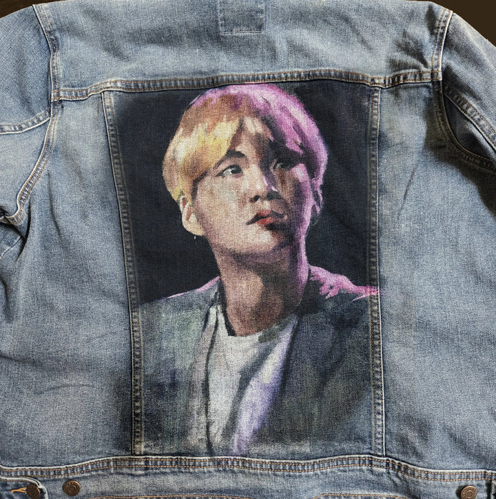 Custom Airbrushed K-pop Denim Jackets – Hand-Painted - Mens Fit Pop Brush - Adam Benet Shaw