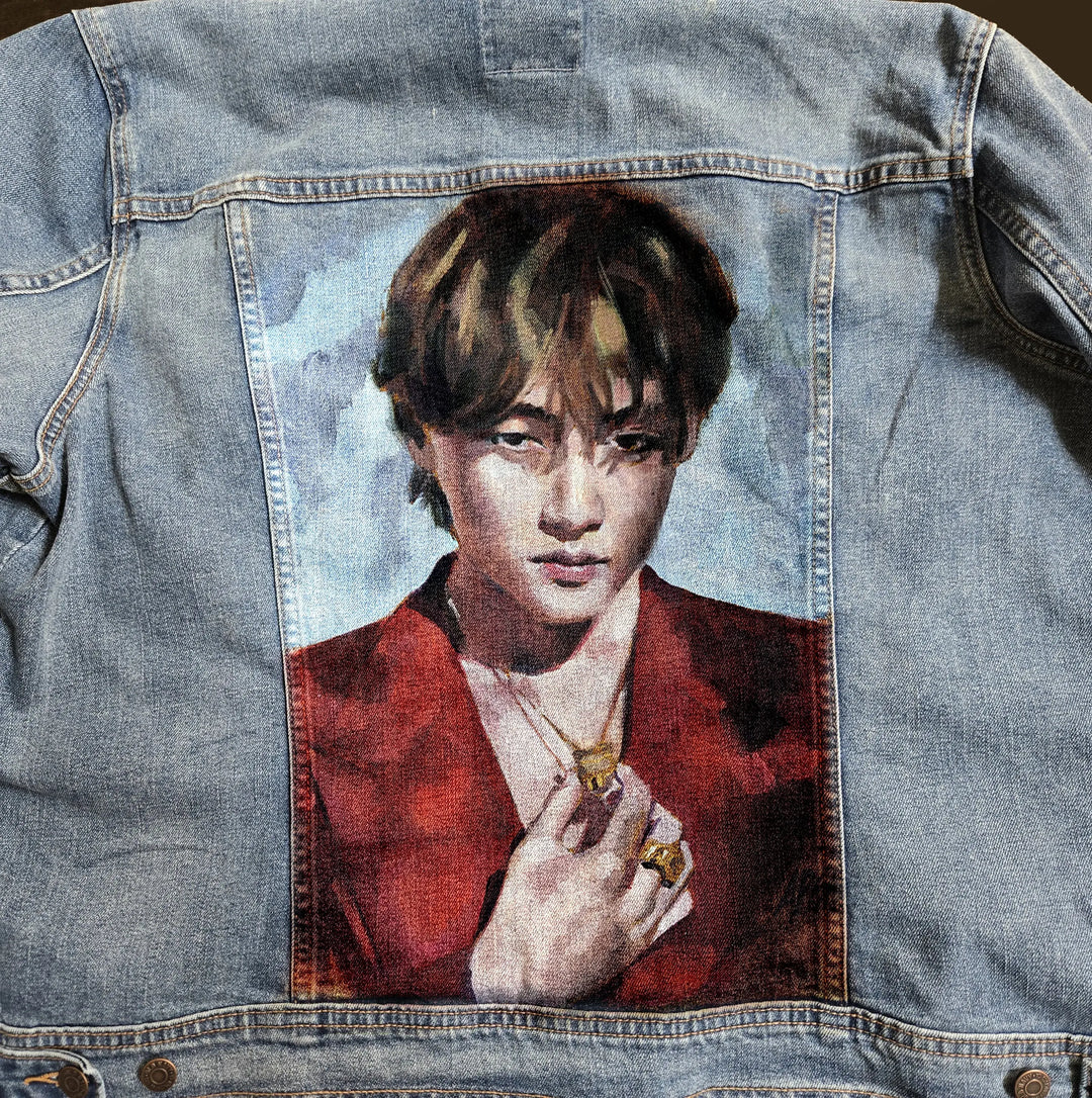 Custom Airbrushed K-pop Denim Jackets – Hand-Painted - Mens Fit Pop Brush - Adam Benet Shaw