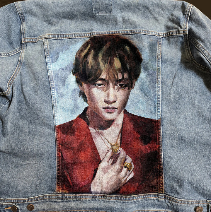 Custom Airbrushed K-pop Denim Jackets – Hand-Painted - Mens Fit Pop Brush - Adam Benet Shaw