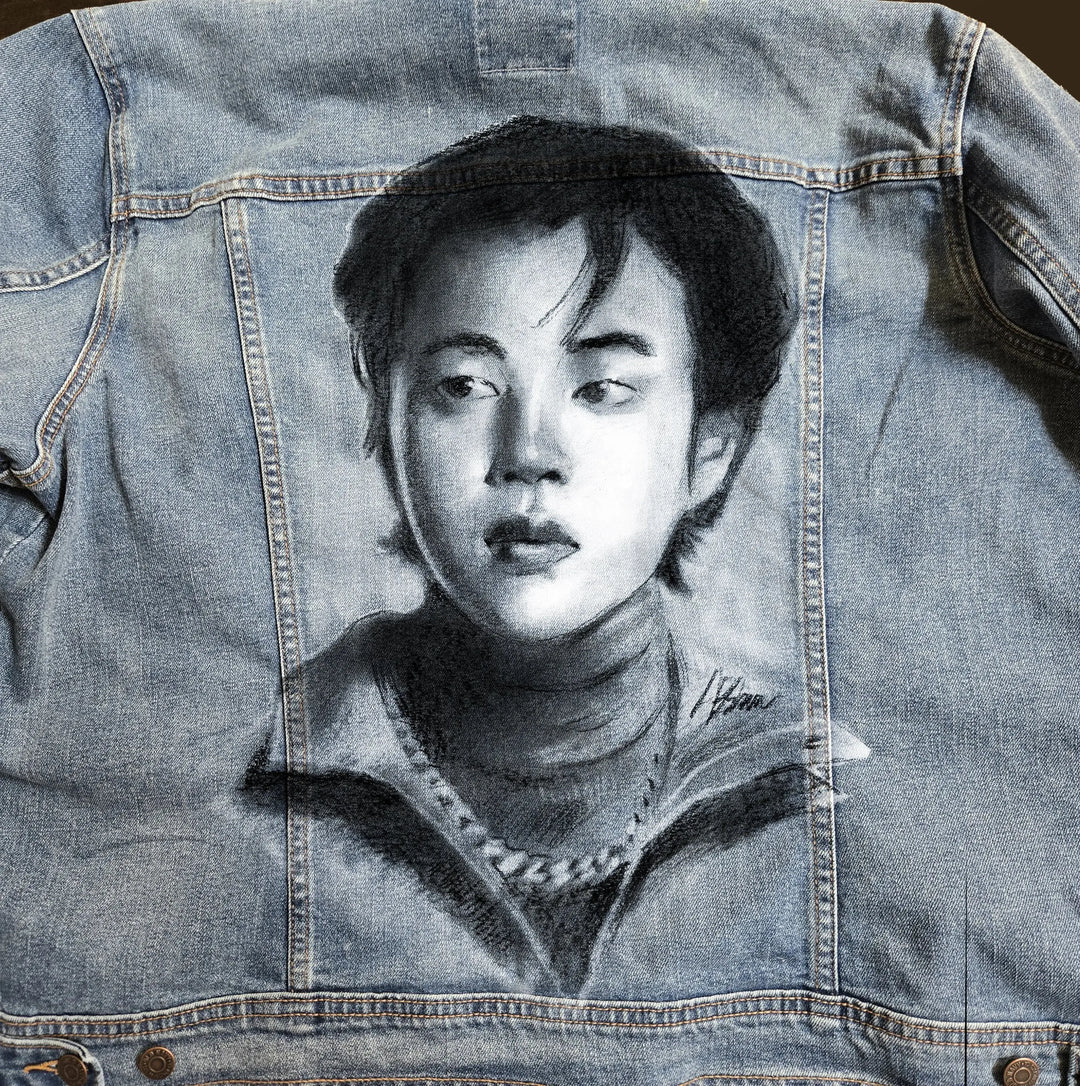 Custom Airbrushed K-pop Denim Jackets – Hand-Painted - Mens Fit Pop Brush - Adam Benet Shaw