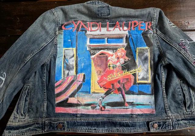 Cyndi Lauper Custom Denim Jacket – Hand-Painted Airbrushed Cyndi Lauper Jacket (Medium) Pop Brush - Adam Benet Shaw