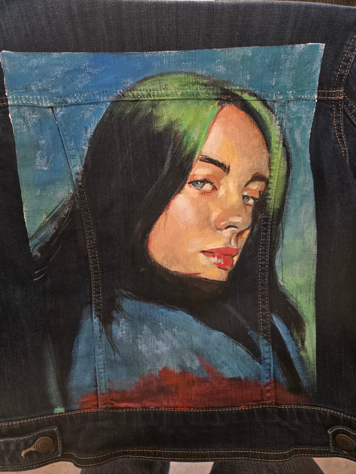 Billie Eilish Custom Denim Jacket – Hand-Painted Fan Art Streetwear