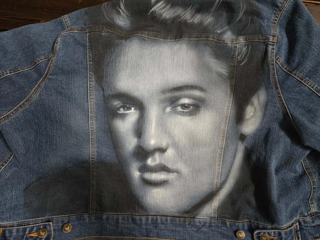Hand-painted Elvis Presley design on denim jacket 