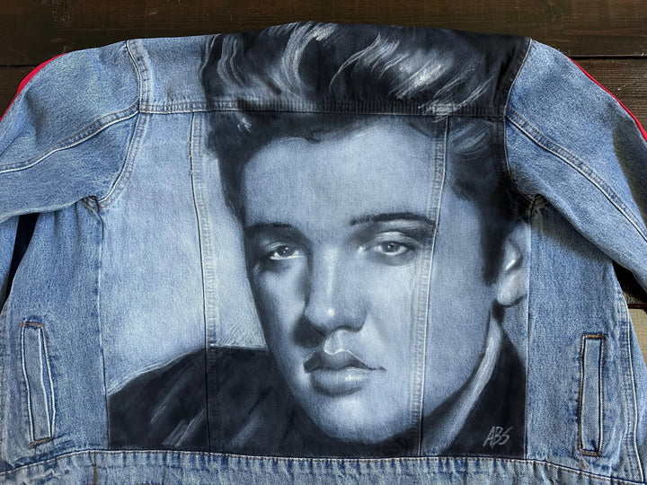 Hand-painted Elvis Presley design on denim jacket