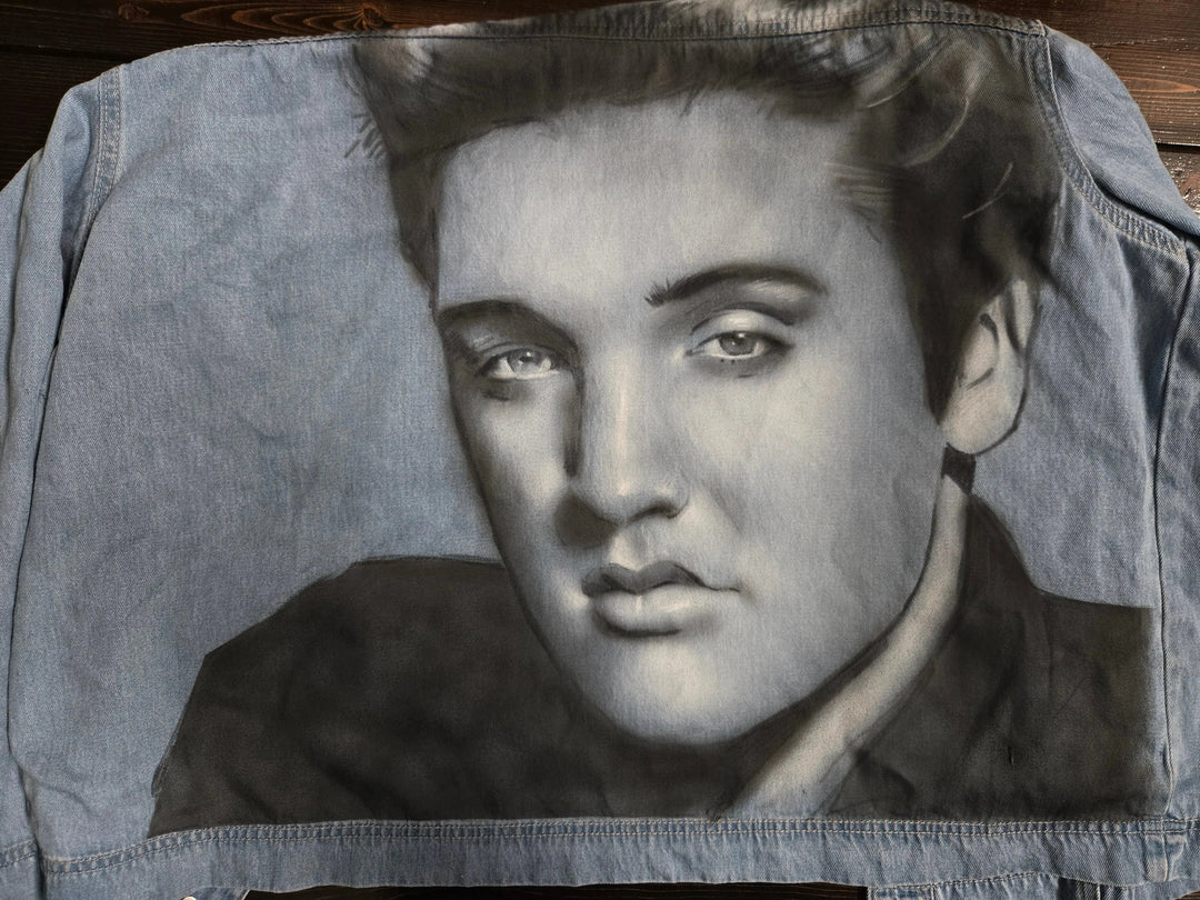 Hand-painted Elvis Presley design on denim jacket 