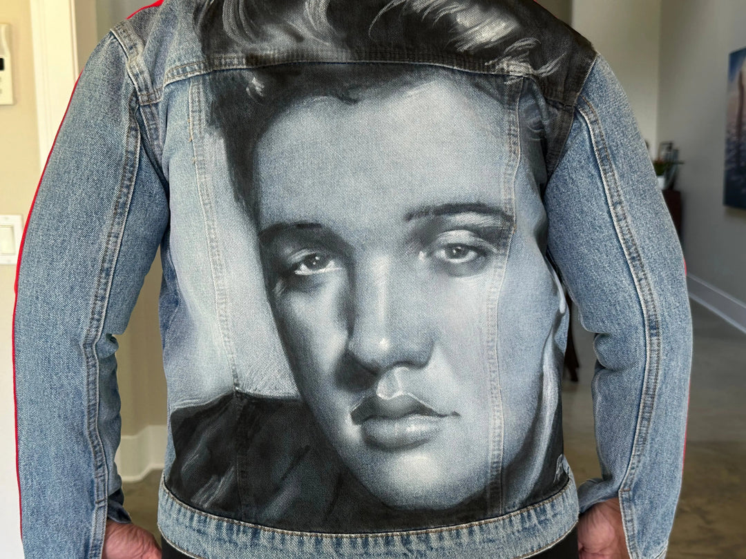 Hand-painted Elvis Presley design on denim jacket
