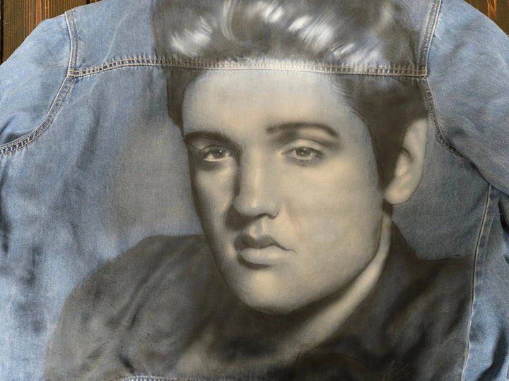 Hand-painted Elvis Presley design on denim jacket 