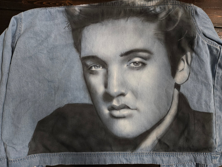 Hand-painted Elvis Presley design on denim jacket 