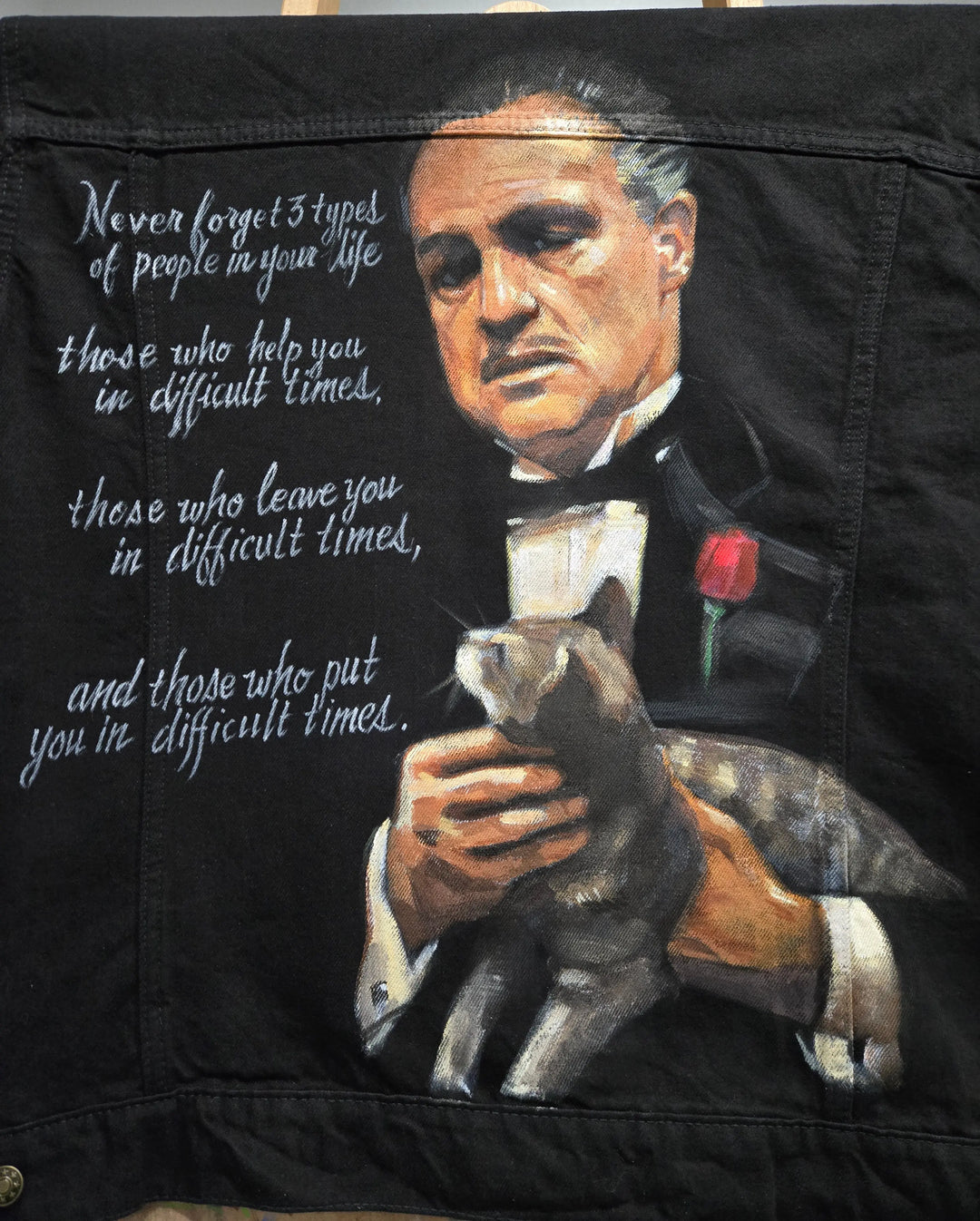 Godfather Denim Jacket – Hand-Painted Airbrushed Godfather Jacket Pop Brush - Adam Benet Shaw