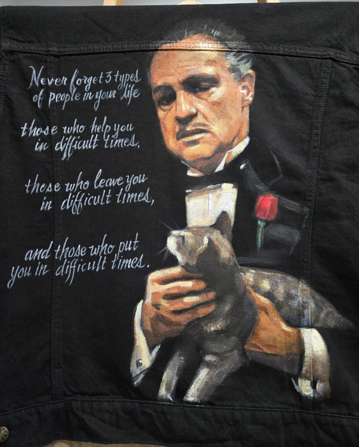 Godfather Denim Jacket – Hand-Painted Airbrushed Godfather Jacket Pop Brush - Adam Benet Shaw