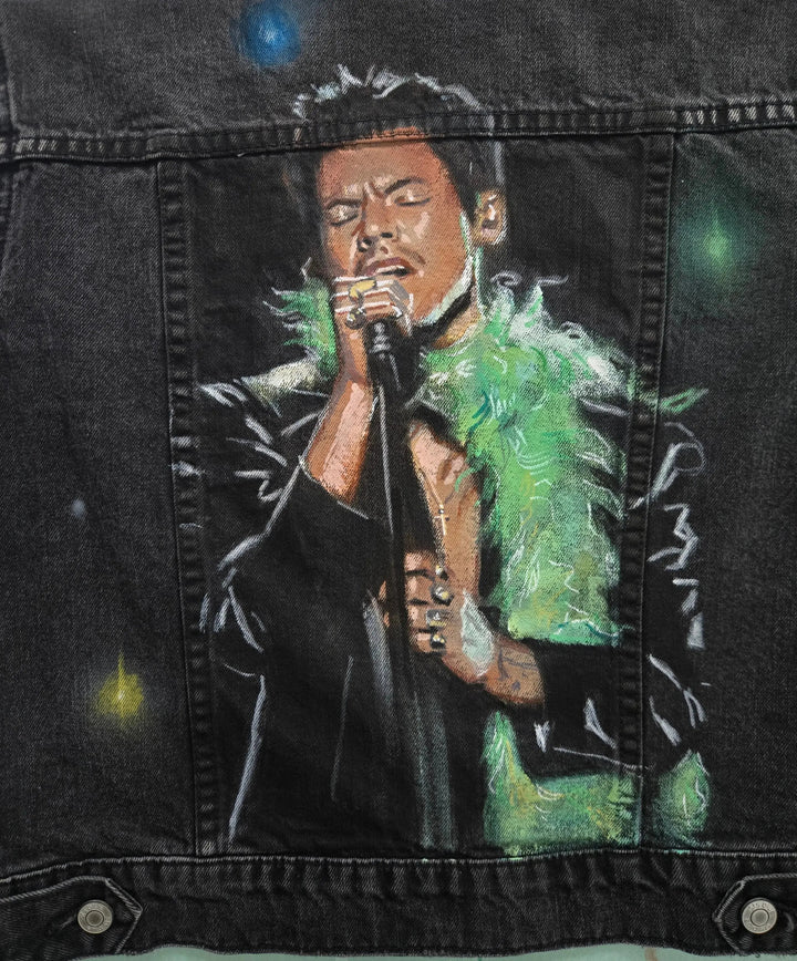 Harry Styles Custom Denim Jacket – Hand-Painted Fan Art Fashion Pop Brush - Adam Benet Shaw