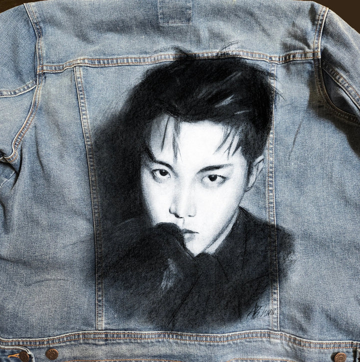 J-Hope BTS Custom Denim Jacket – Hand-Painted Airbrushed Charcoal J-Hope Jacket Pop Brush - Adam Benet Shaw