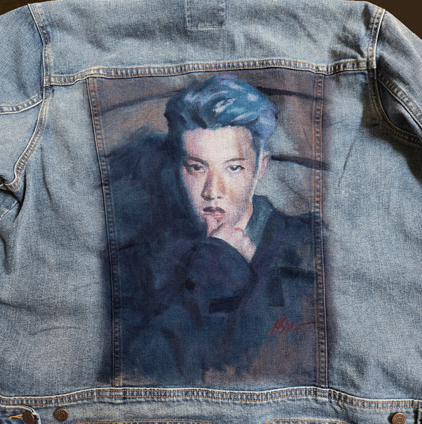 J-Hope BTS custom airbrush denim jacket hand-painted by PopBrush