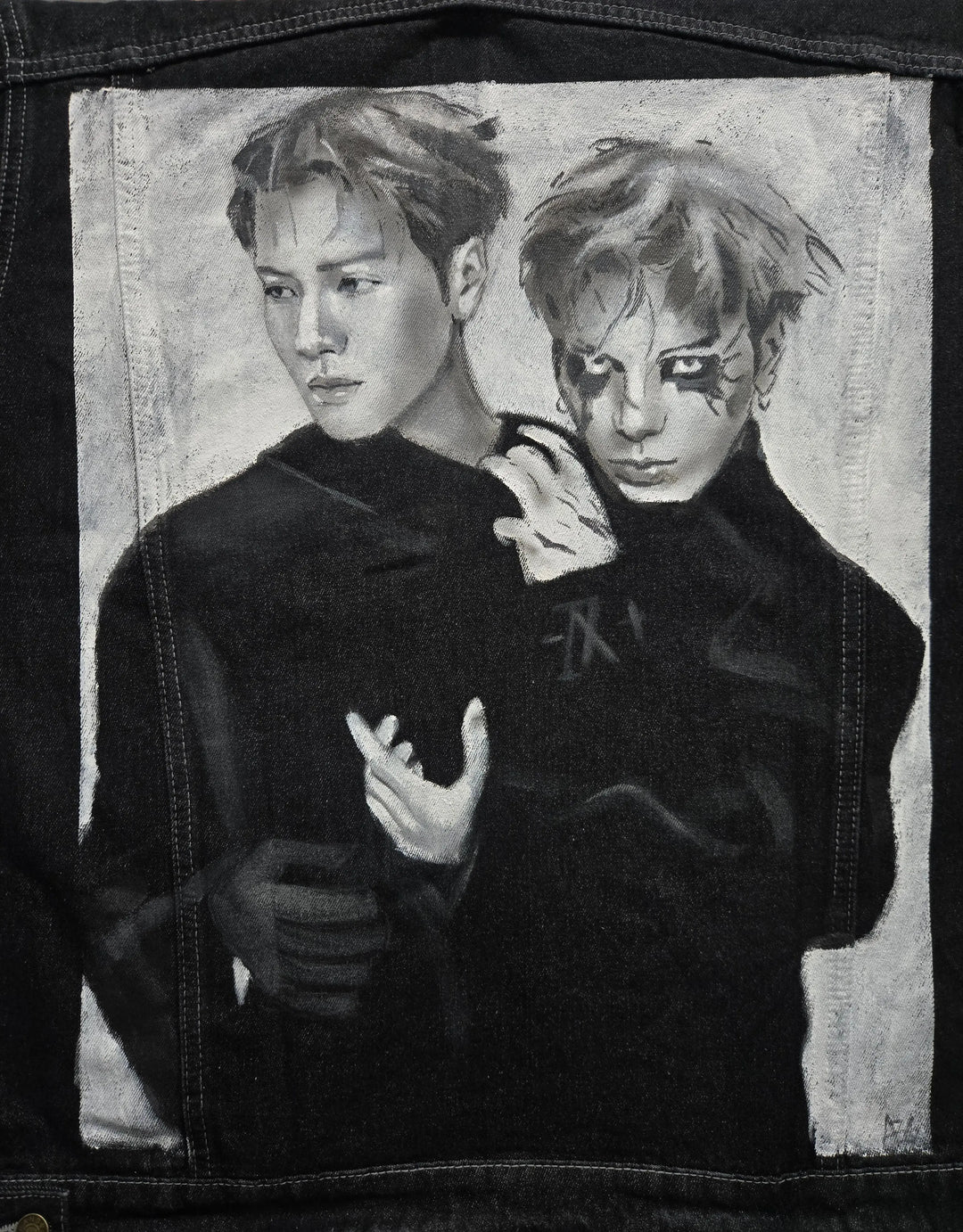 Jackson Wang and Magic Man dual portrait hand painted denim jacket