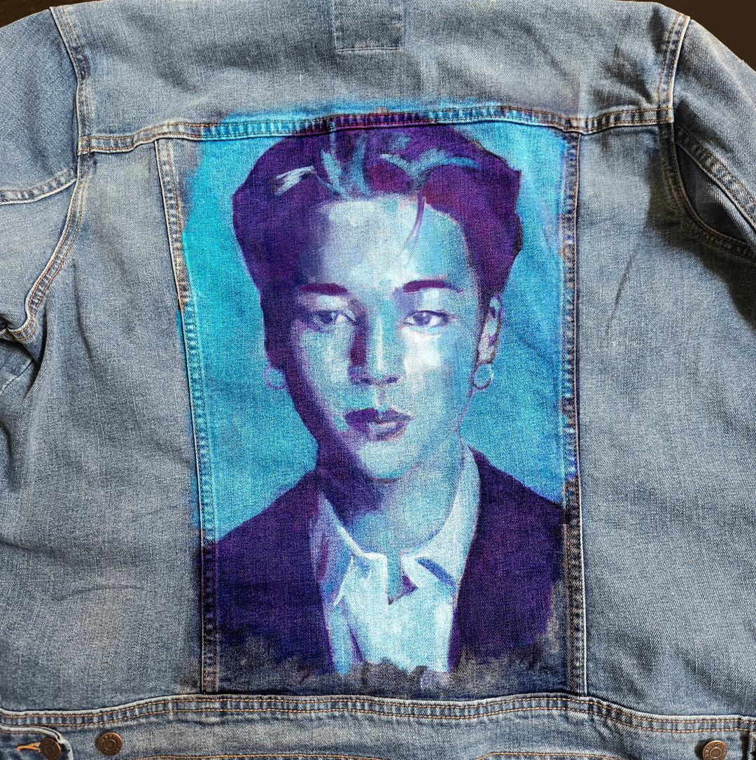 Jimin BTS Custom Denim Jacket – Hand-Painted Airbrushed Blue Jimin Jacket Pop Brush - Adam Benet Shaw