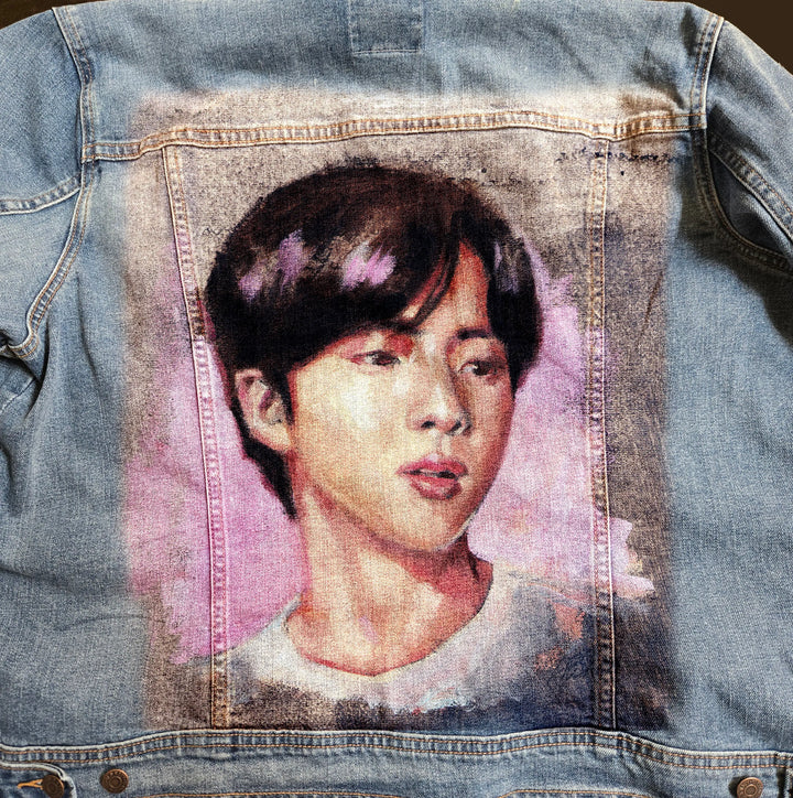 Jin BTS Custom Denim Jacket – Hand-Painted Airbrushed Jin Jacket Pop Brush - Adam Benet Shaw