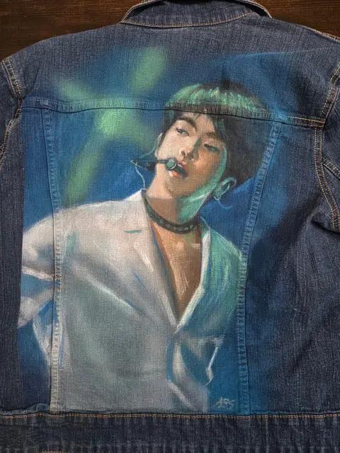 Jin BTS Denim Jacket – Hand-Painted Airbrushed Jin Jacket (Large) Pop Brush - Adam Benet Shaw