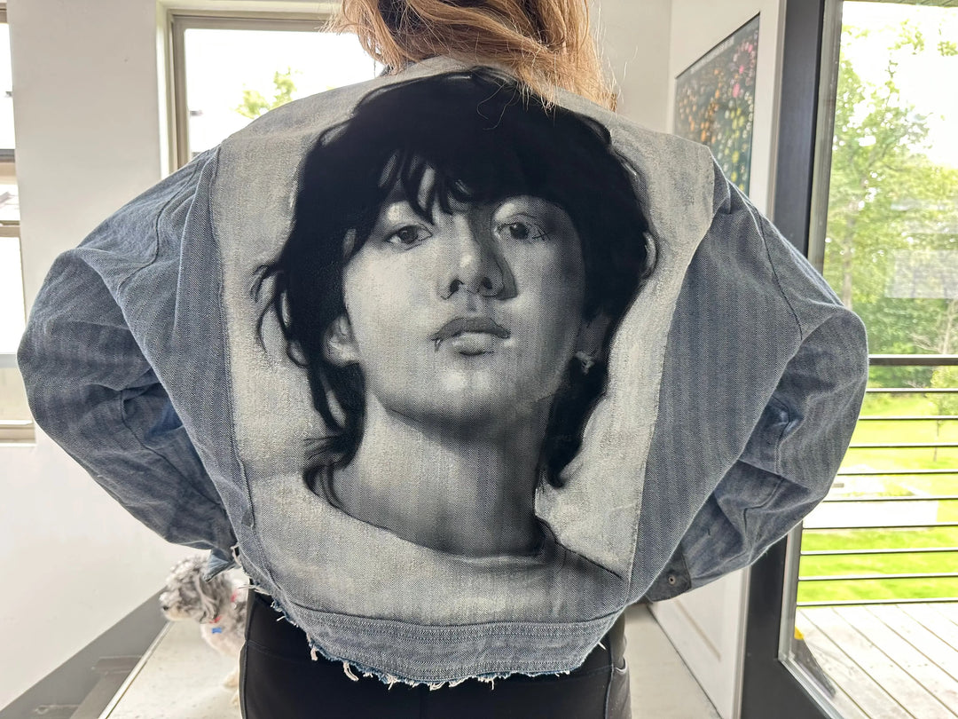 Jungkook BTS airbrushed denim jacket, hand-painted