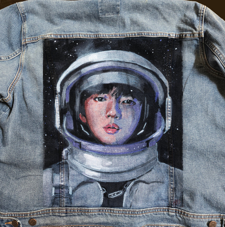 Jin BTS Custom Denim Jacket – Hand-Painted Airbrushed Jin Astronaut Jacket