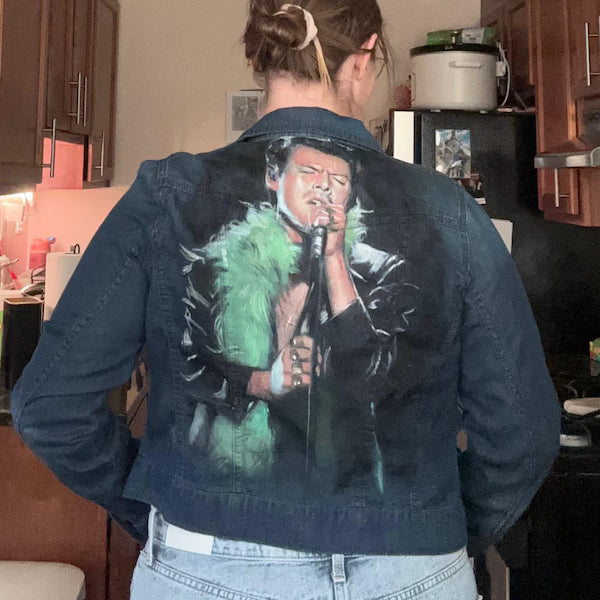 Harry Styles Custom Denim Jacket – Hand-Painted Fan Art Fashion Pop Brush - Adam Benet Shaw