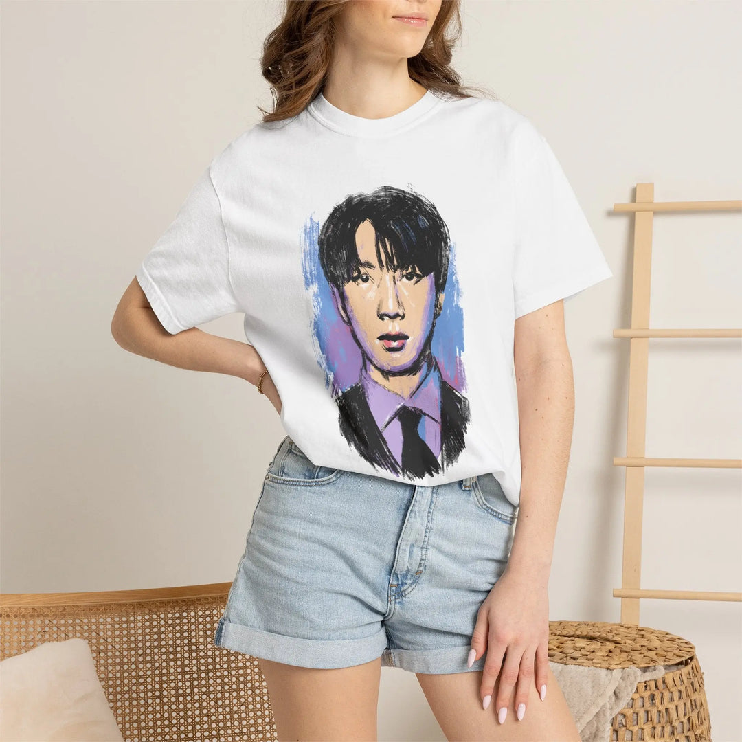 Portrait Graphic T‑Shirt — Stylized Painted Jin of BTS Portrait Tee Printify - Adam Benet Shaw