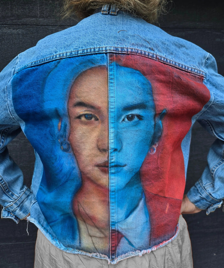 Custom Popbrush SUGA Agust D hand-painted denim jacket, size XS